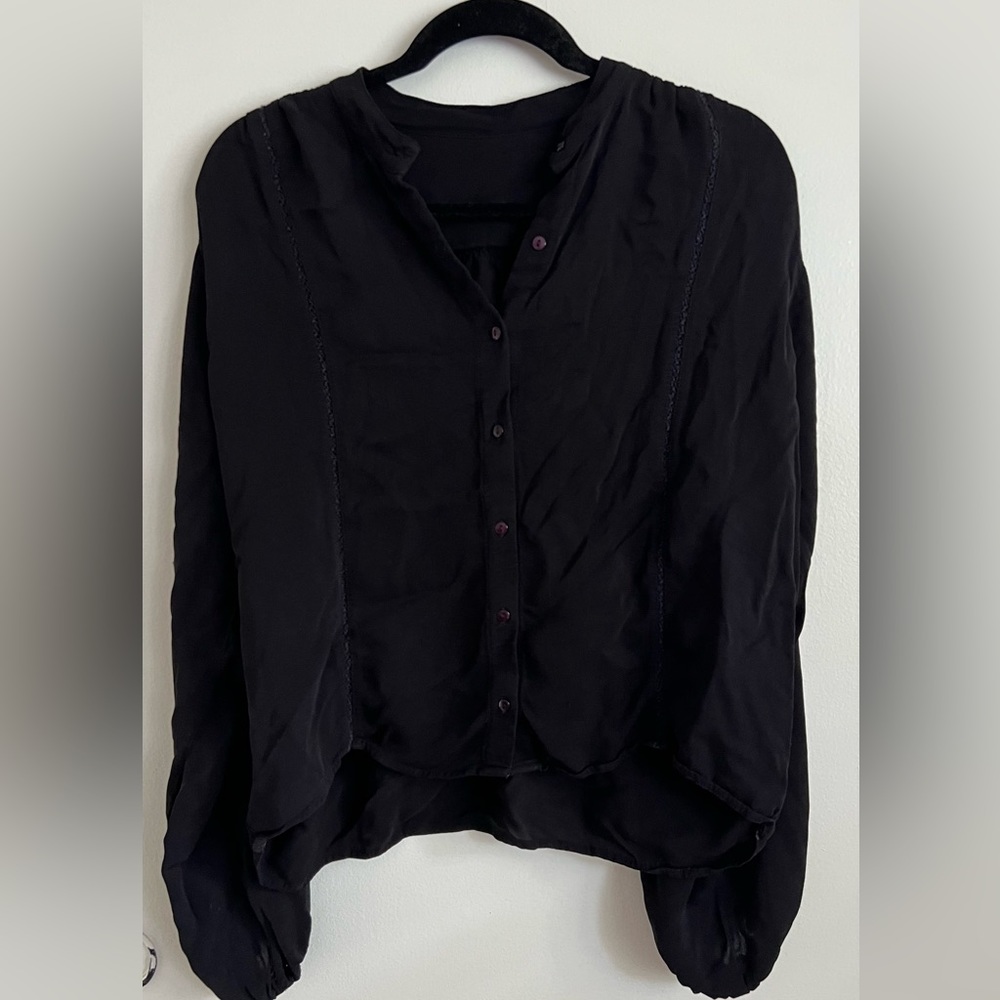 Women’s Black Botton down dress Shirt Black Bollon Sleeves
